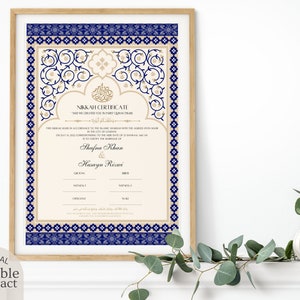 Nikah Contract Template, Geometric Navy Blue Editable NIKAHNAMA Digital Download, Customized Muslim Marriage Certificate Wedding Couple Gift