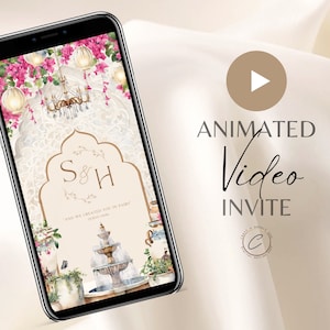 Moslemische Hochzeitseinladung Digital-Video-Sommer-tropischer Garten, kundenspezifische animierte Nikah einladen elektronische Handy-SMS, islamisches Aufnahme-Telefon Evite