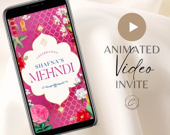 Vidéo d’invitation Mehndi personnalisée, invitation de mariage musulman animée florale colorée Dholki Haldi Mayoun Henna Smartphone personnalisé numérique mp4