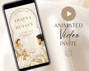 Invitation de mariage musulman vidéo numérique crème beige floral, invitation Nikah animée personnalisée MP4, illustratrion de couple islamique islamique électronique Walima