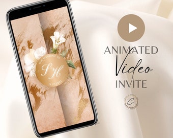 Vidéo numérique d'invitation de mariage musulman, SMS électronique d'invitation de Nikah animé personnalisé, Evite personnalisée de smartphone de Walima, or beige de fard à joues