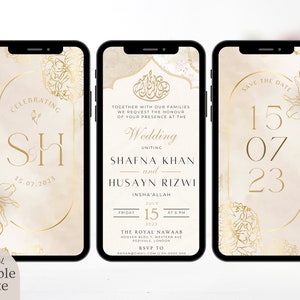 Digital Muslim Wedding Invitation Template, Electronic Ivory Cream Gold Floral Nikah Invite, Editable Islamic Neutral Walima Reception Evite