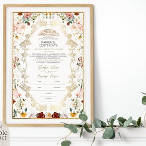 Nikkah Contract Template, Floral Islamic NIKAHNAMA Digital Download, Customized Muslim Marriage Certificate, Editable Wedding Agreement Gift