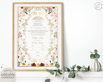 Nikkah Contract Template, Floral Islamic NIKAHNAMA Digital Download, Customized Muslim Marriage Certificate, Editable Wedding Agreement Gift