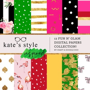 Kate's Style Digital Paper Pack | Spade inspired Scrapbooking papers | Art, invitation prints | bows gold polka dots floral backgrounds