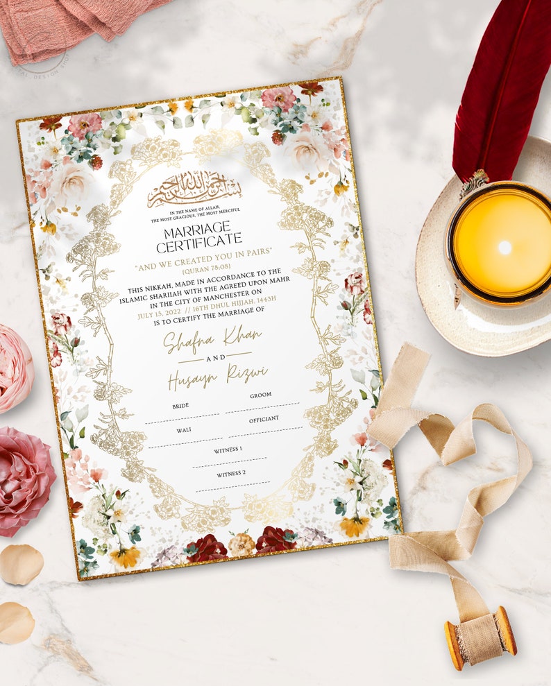 Nikkah Contract Template Floral Islamic NIKAHNAMA Digital Etsy