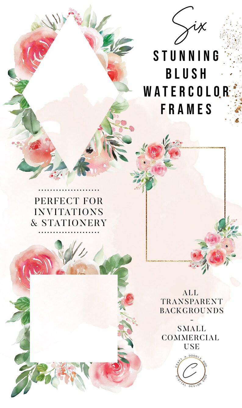 Peach Floral Arrangement PNG Graphics Dusty Pink Rose Bouquet wreath header border frame Blush Watercolor Flower Clipart Set Commercial use