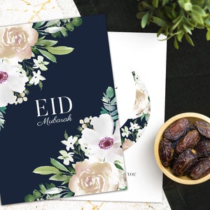 Stampabile Eid Mubarak Card Digital Download, Elegante Acquerello Happy Eid Greetings modello PDF, Eid Gift Party Favor, fai-da-te Cut & Fold Decor