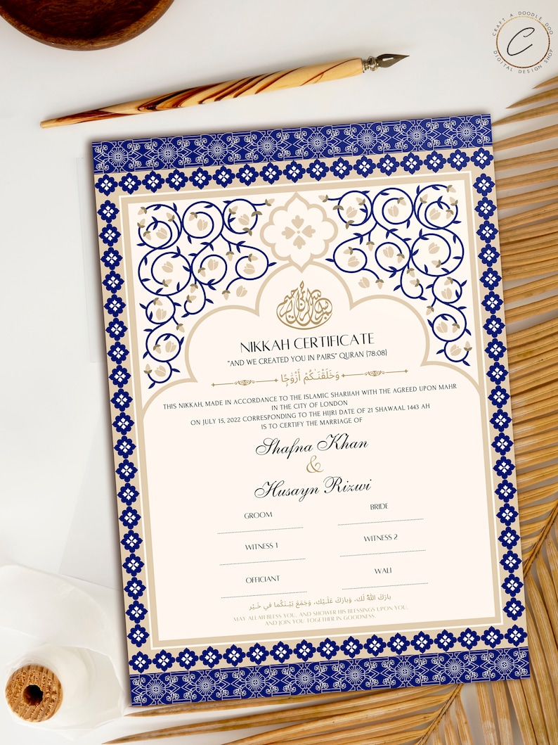 Nikah Contract Template Geometric Navy Blue Editable Etsy UK Nikah Contract Template Geometric Navy Blue Editable Etsy UK