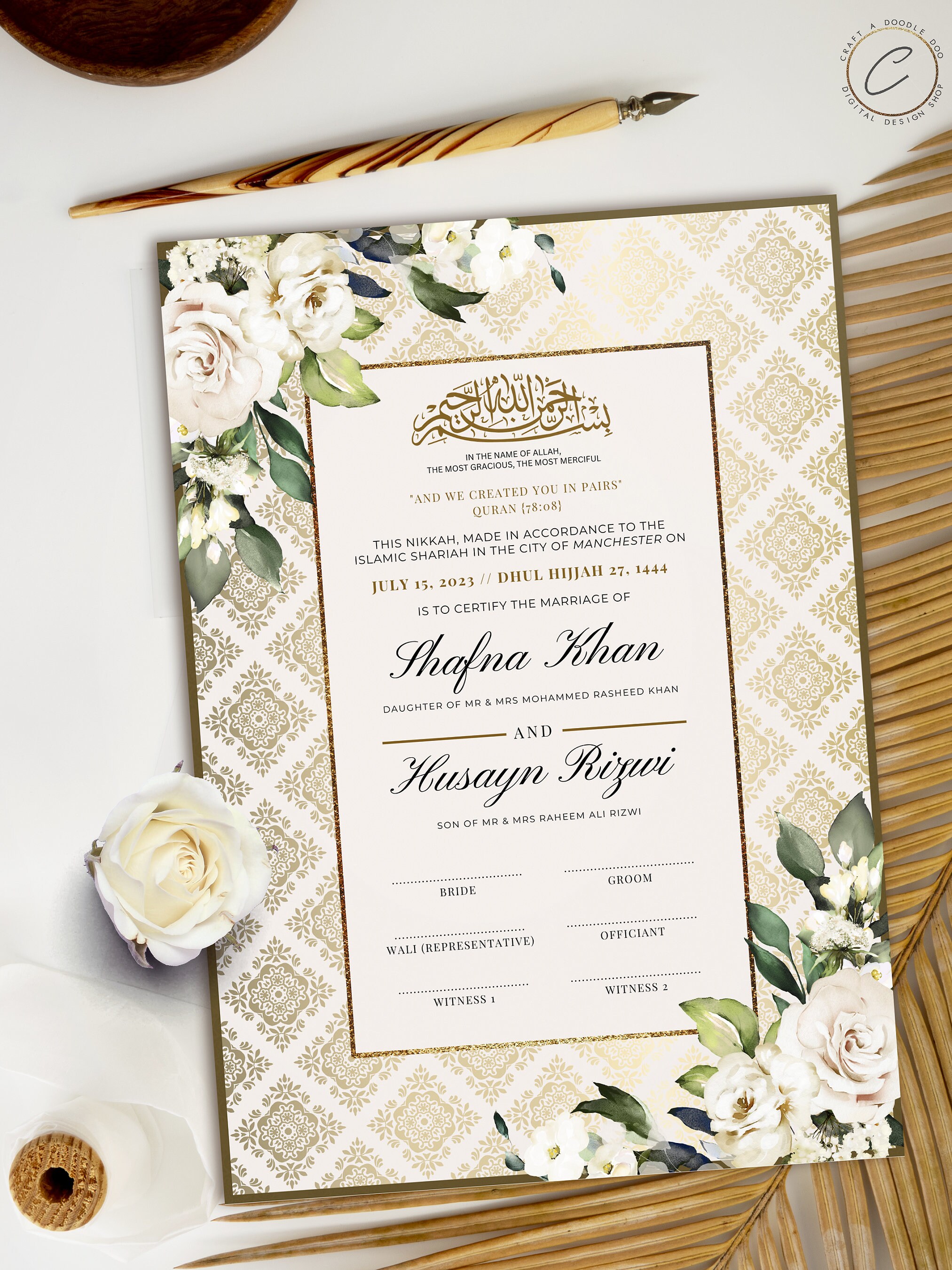 Editable Nikkah Contract Template Digital Gold White Floral Etsy
