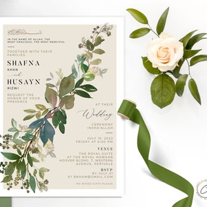 Unique Muslim Wedding Invitation, Digital Download Custom Nikkah Card, Personalized Valima invite, Floral Nikah Islamic Evite, Indian Arab