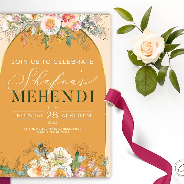 Custom Mehendi Invite, Personalized Henna Invitation, Customized Muslim Wedding Card, Printable Digital Download, Indian Desi Mehndi Evite