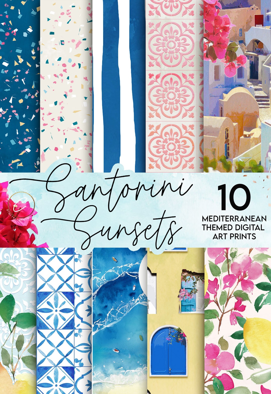 Santorini Sunsets Digital Paper Pack | Mediterranean Moroccan Art ...