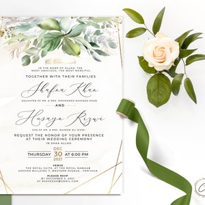 Elegant Muslim Wedding Invitation, Digital Download Custom Nikkah Card, Personalized Valima invite, Floral Nikah Islamic Evite, Indian Arab