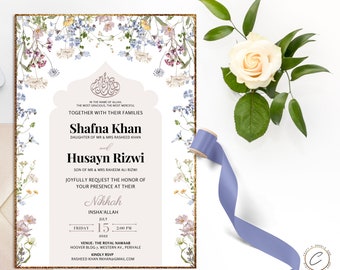 Editable Nikkah Invitation Template, Custom Muslim Wedding Invite Digital, Personalized Islamic Reception Evite, Engagement, Bridal Shower