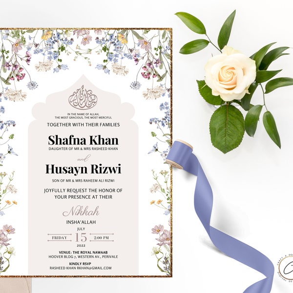 Editable Nikkah Invitation Template, Custom Muslim Wedding Invite Digital, Personalized Islamic Reception Evite, Engagement, Bridal Shower