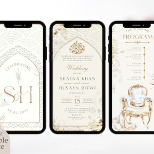 Digital Muslim Wedding Invitation Template, Electronic Neutral Ivory Gold Floral Nikah Invite, Islamic Walima Card Editable Reception Evite