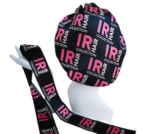 Logotipo personalizado em todo o envoltório de borda dos gorros, gorros de lenço com borda de cetim, logotipo personalizado nas toucas de dormir, logotipo em toda a faixa de cabeça frontal Beonnet