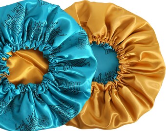 Bonés de seda imitados de camada dupla personalizados, bonés de dormir de seda de cetim macio, logotipo personalizado em todo o gorro, gorros para mulheres, mamãe e eu