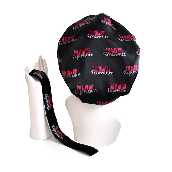 10 Custom Satin Silk Bonnet logo all over bonnet, Melt Belt for women, Custom Logo sleeping caps, logo all over on Beonnet Elastic melt Belt