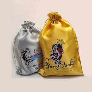 50 Custom Hair bags with logo,White Wigs Bag,Wholesale Hair packaging Bags,Drawstring Satin Wigs Packaing Bag,Wedding Favor Satin Gift Bags