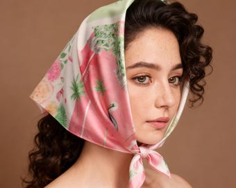 Aangepaste zijden bandana gepersonaliseerde vierkante sjaal, aangepaste zijden sjaal bedrukt met jouw ontwerp voor bandana of haaromslag, bandana hoofddoek