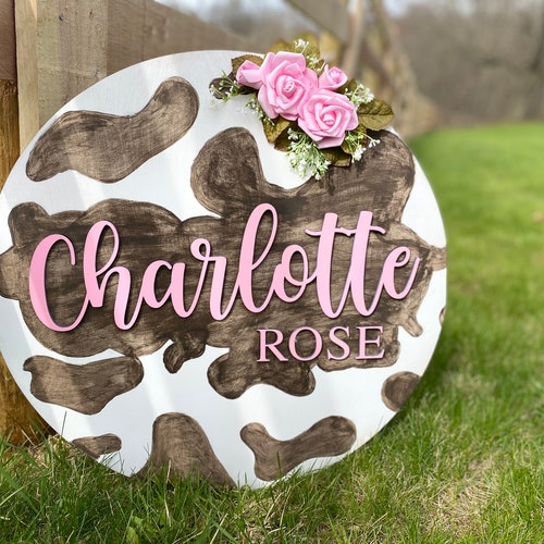 Cow Print Nursery Sign Personalized Baby Girl Name Sign Etsy
