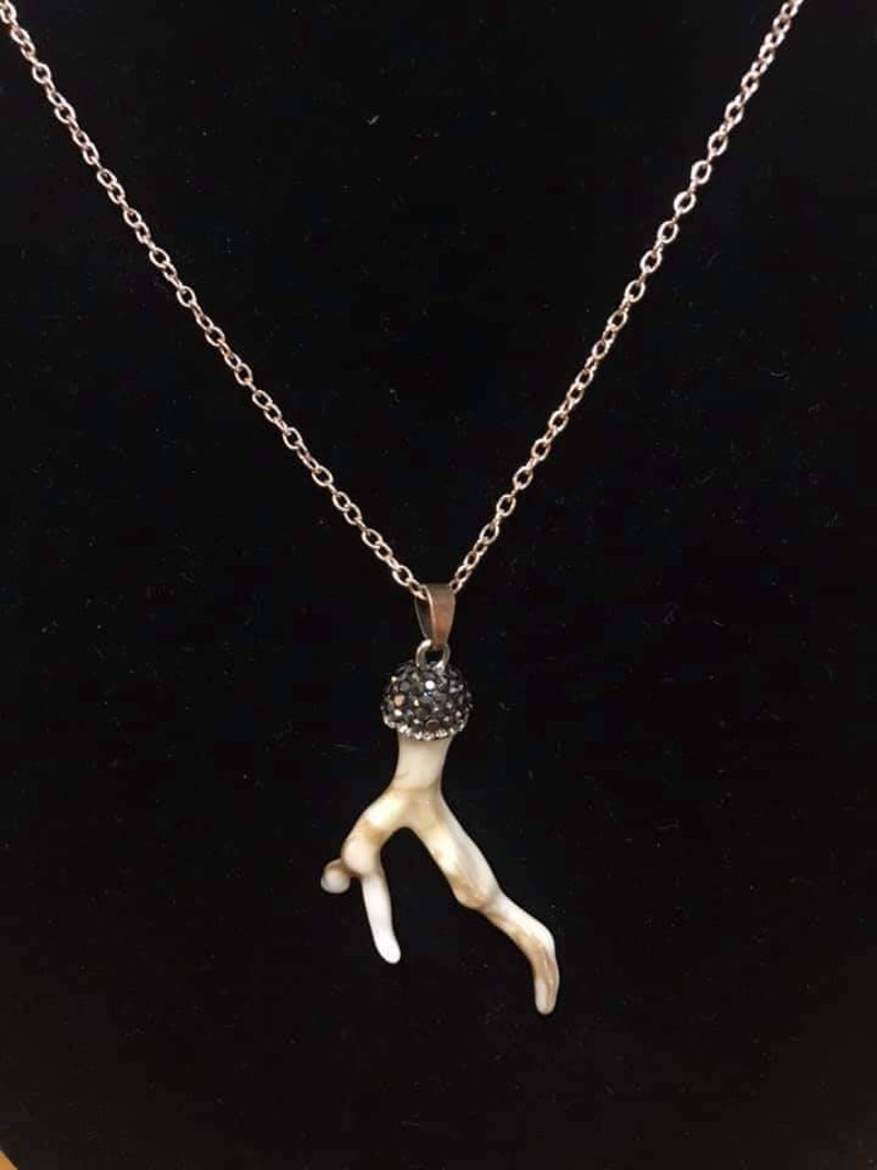 Resin rhinestone capped antler pendant on bronze or rose gold chain