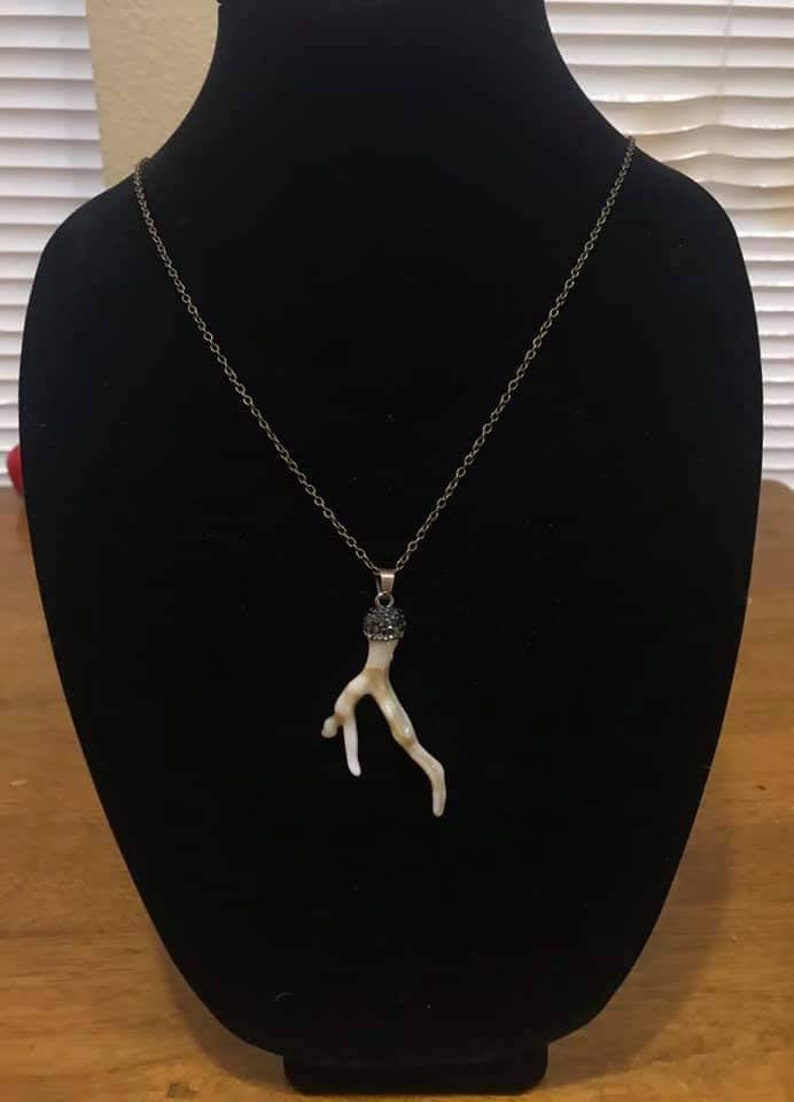 Resin rhinestone capped antler pendant on bronze or rose gold chain