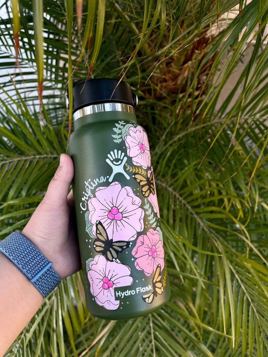 Personalized Hydro Flask // Hand Painted Floral Design // Add Etsy