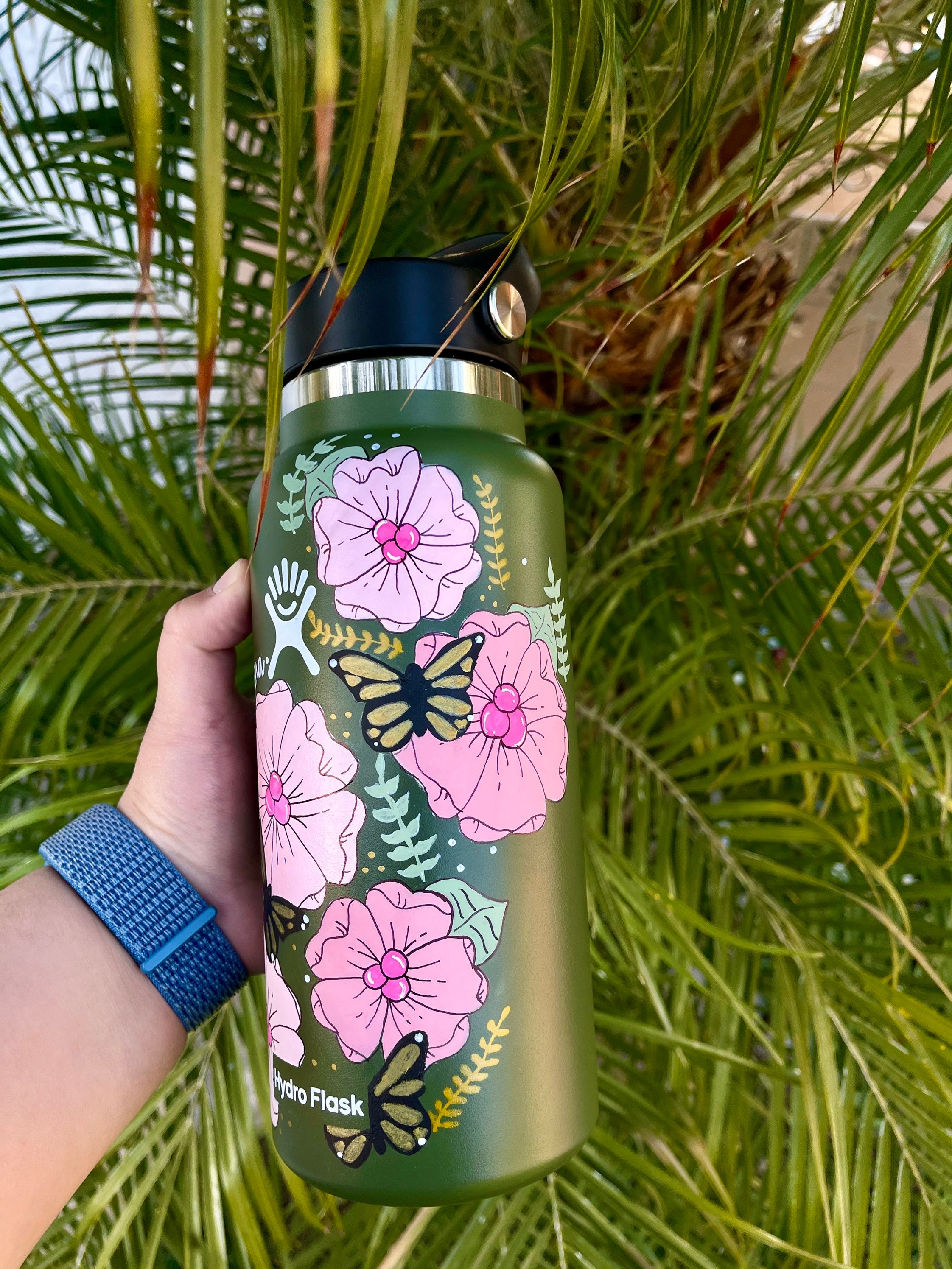 Personalized Hydro Flask // Hand Painted Floral Design // Add Etsy