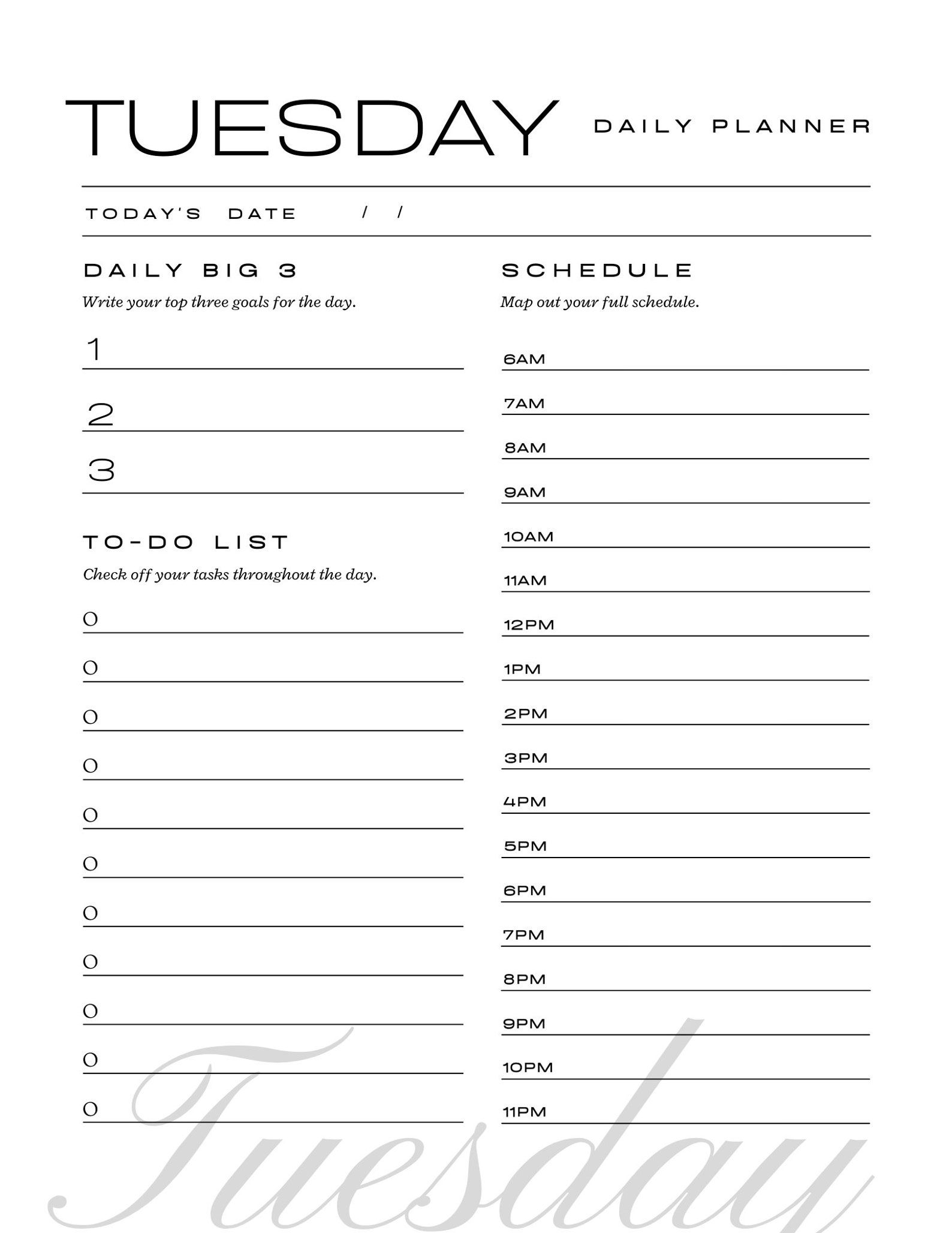 Daily Planner for Everyday of the Week Printable Etsy