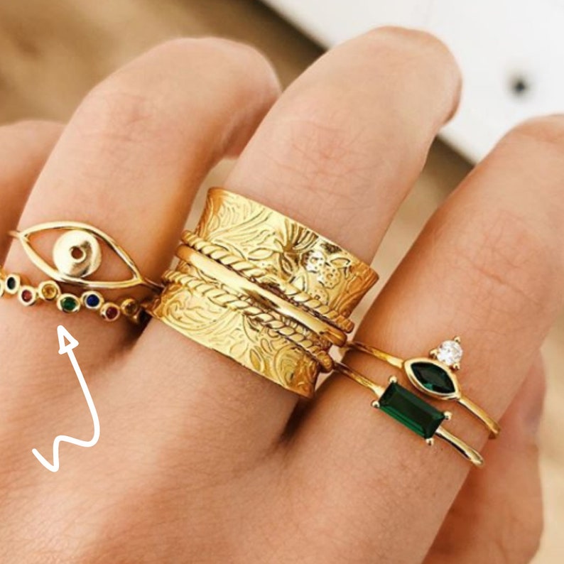 Tiny ring Gold cz ring Stackable ring Stacking ring Rainbow band ring Dainty ring Multicolor ring Delicate ring Rainbow ring gold
