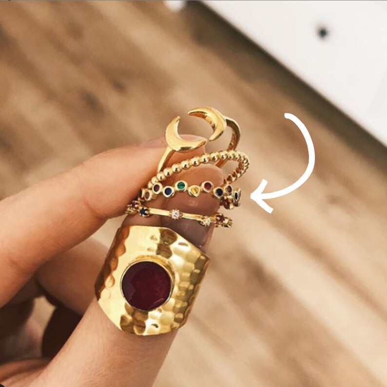 Tiny ring Gold cz ring Stackable ring Stacking ring Rainbow band ring Dainty ring Multicolor ring Delicate ring Rainbow ring gold