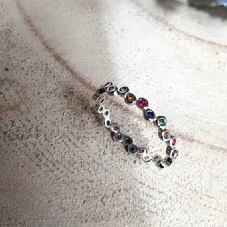 Tiny ring Gold cz ring Stackable ring Stacking ring Rainbow band ring Dainty ring Multicolor ring Delicate ring Rainbow ring gold