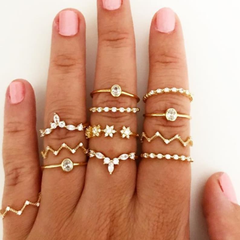 Crystal ring Statement ring Minimalist jewelry Stacking ring Band ring Thin gold ring Cz Stackable ring Dainty ring Minimalist ring