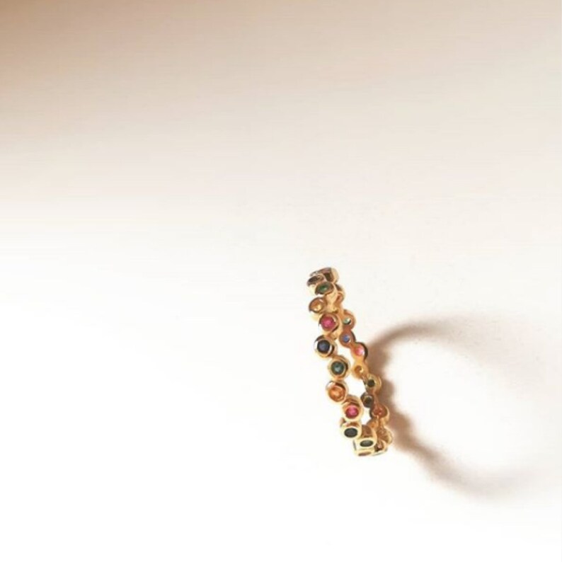 Tiny ring Gold cz ring Stackable ring Stacking ring Rainbow band ring Dainty ring Multicolor ring Delicate ring Rainbow ring gold