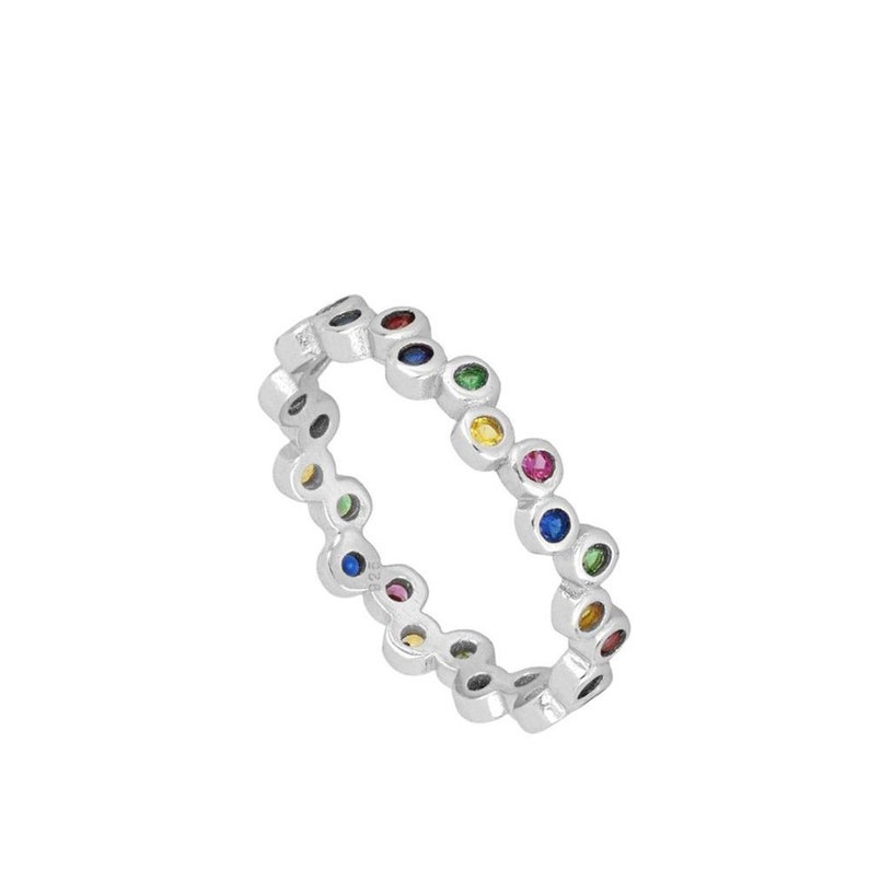 Tiny ring Gold cz ring Stackable ring Stacking ring Rainbow band ring Dainty ring Multicolor ring Delicate ring Rainbow ring gold