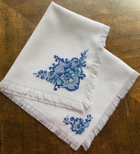 Traditional Blues Counted Cross Stitch Bread Cloth Etsy