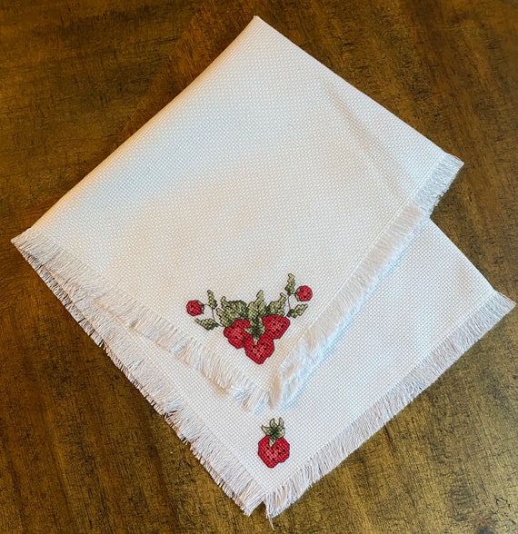 Strawberries Counted Cross Stitch Bread Cloth Etsy