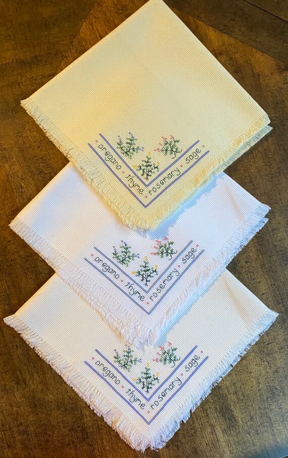 Kitchen Herbs Counted Cross Stitch Bread Cloth Etsy