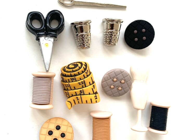 Sewing Room Novelty Button Collection, Dress It up Buttons, Cute Sewing