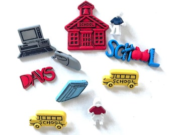 School Days Novelty Button Collection, Cabochons, Buttons Galore, School Bus Buttons, Cute Buttons, Embellishments, Cute Buttons