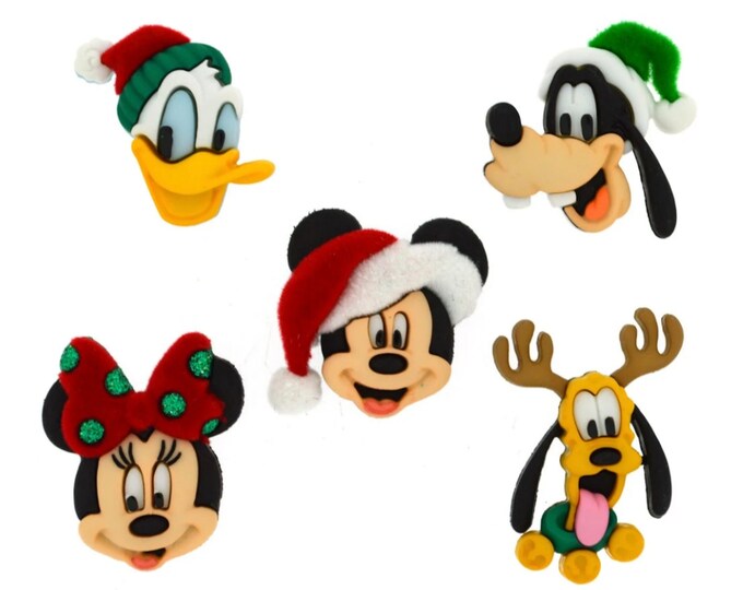 Disney Holiday Heads Novelty Button Collection, Dress It up Buttons, Cute Christmas Button