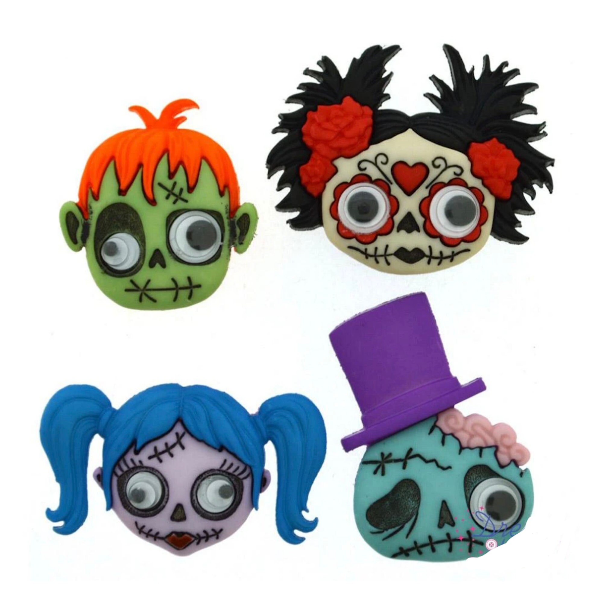 Zany Zombies Novelty Button Collection, Cabochons, Halloween Buttons,…