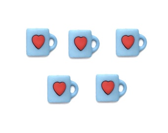 Coffee Cup With Heart Novelty Button Collection, Cabochons, Buttons Galore, Coffee Cup Buttons, Cute Buttons, Embellishments, Craft Buttons