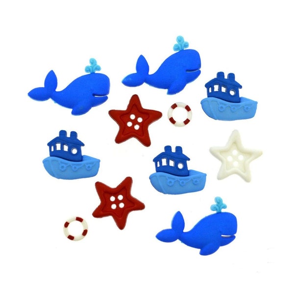 Ahoy Baby Novelty Button Collection, Dress It Up Buttons, Cute Nautical Whale Button Embellishments, Cabochons, Jesse James Craft Buttons