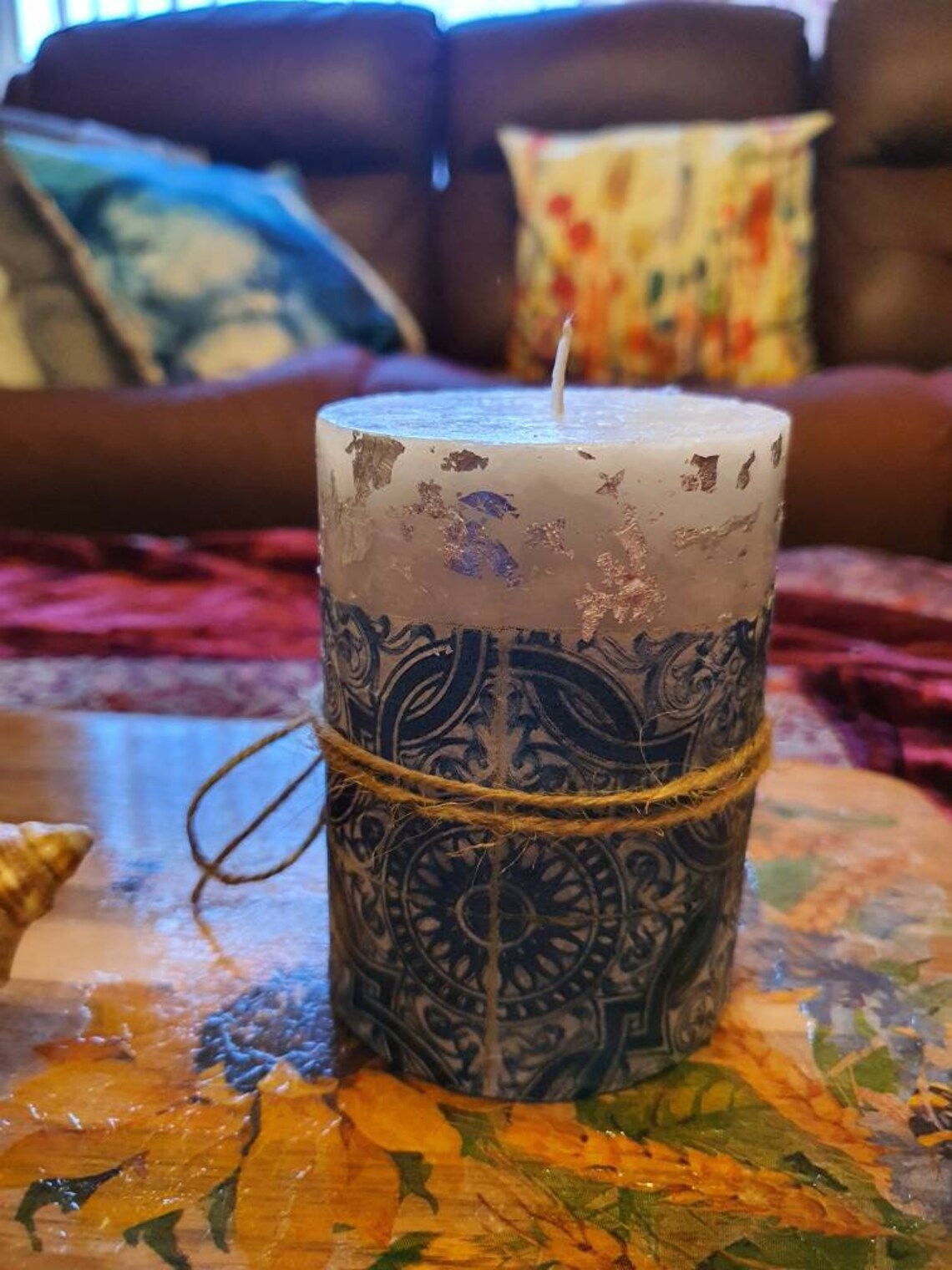 Handmade Decoupage pillar candles. Tile silver Etsy