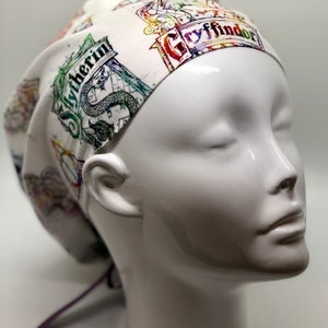 Rainbow School Houses Premium Fabric Slouchy Tieback Adjustable Scrub Cap