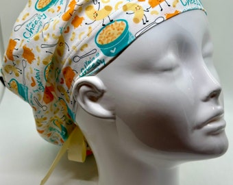 Mac n Cheese Love Premium Fabric Slouchy Tieback Adjustable Scrub Cap